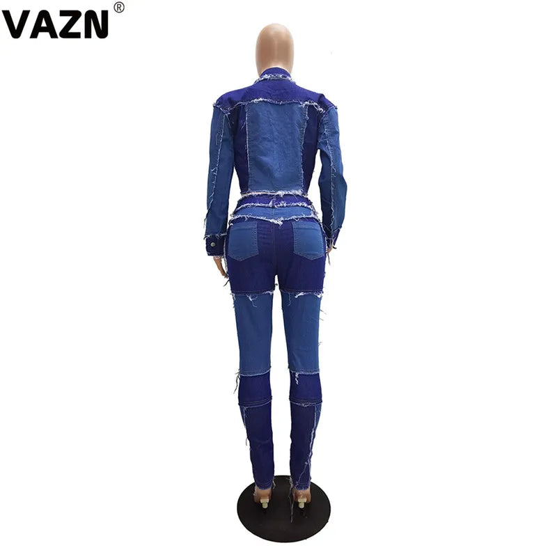 VAZN 2020 New Sporty Streetwear Outfits Tracksuits Full Sleeve Solid Gym Fitness Two Pieces Set High elastic Sets