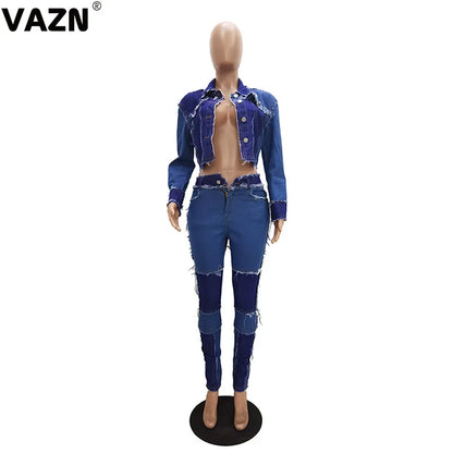 VAZN 2020 New Sporty Streetwear Outfits Tracksuits Full Sleeve Solid Gym Fitness Two Pieces Set High elastic Sets