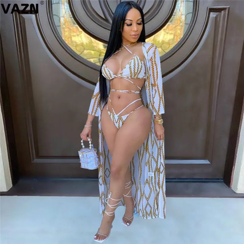 VAZN 2020 New Beach Boho Night Party Sexy Print Outfits Women Full Sleeve Short Pant Summer Holiday Sets