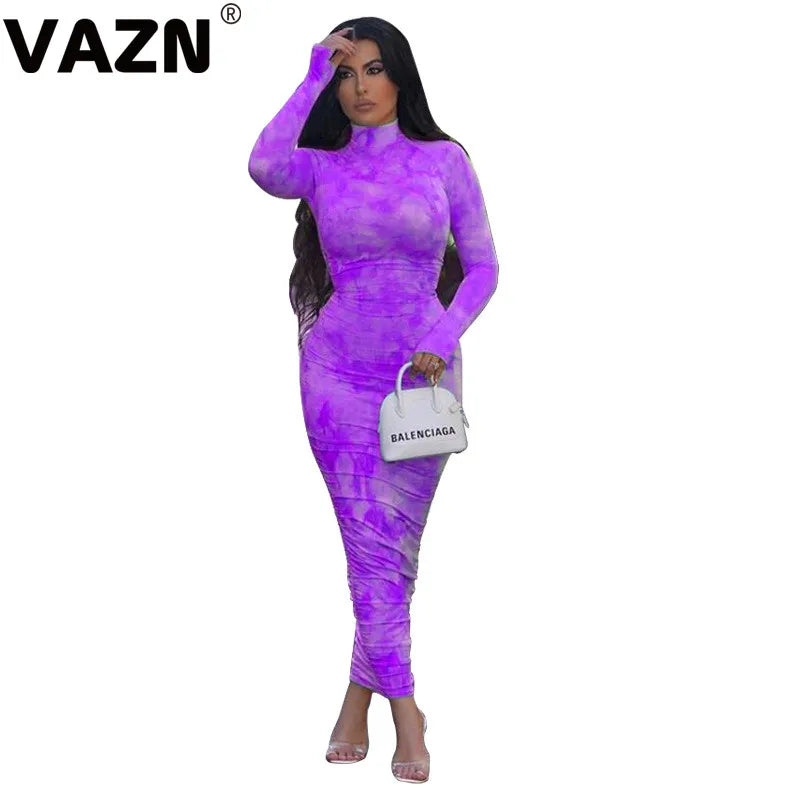 VAZN New Spring High Neck Rave Festival Clothing Sexy Club Birthday Ladies Maxi Vestido Young Fashion Mujer Dress