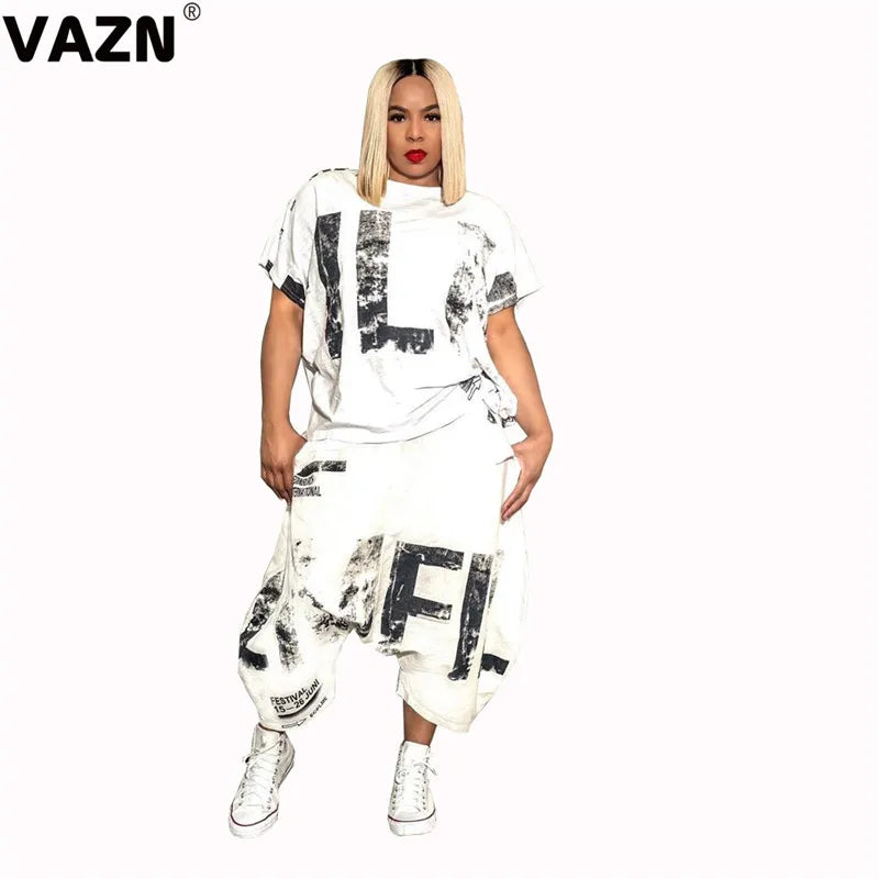 VAZN 2020 Hip Pop Street O-neck Two Piece Set Ink Sport 2 Piece Set Women Long Sleeve Loose Gym Autumn Sets