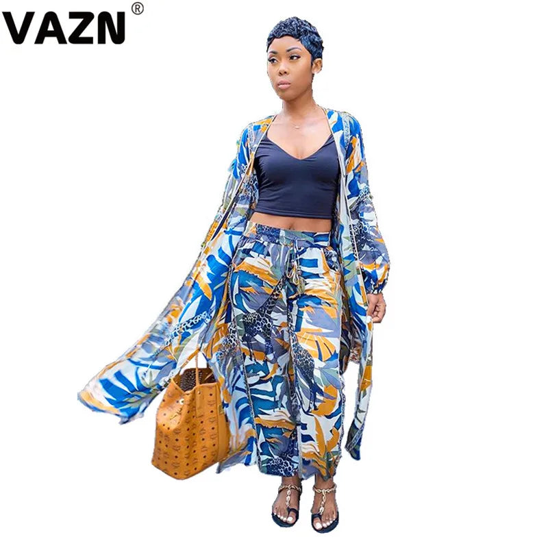 VAZN 2020 Colorful Holiday Age reduction Clothes Outfit Two Pieces Set Full Sleeve Top with Full Pant Sets