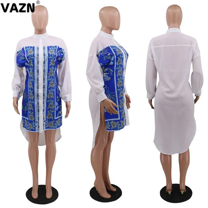 VAZN 2020 Sexy Summer Ethnic style Casual Mini Dresses Long Sleeve V-neck Deep Dress Sexy Beach Holiday Elegant Dress