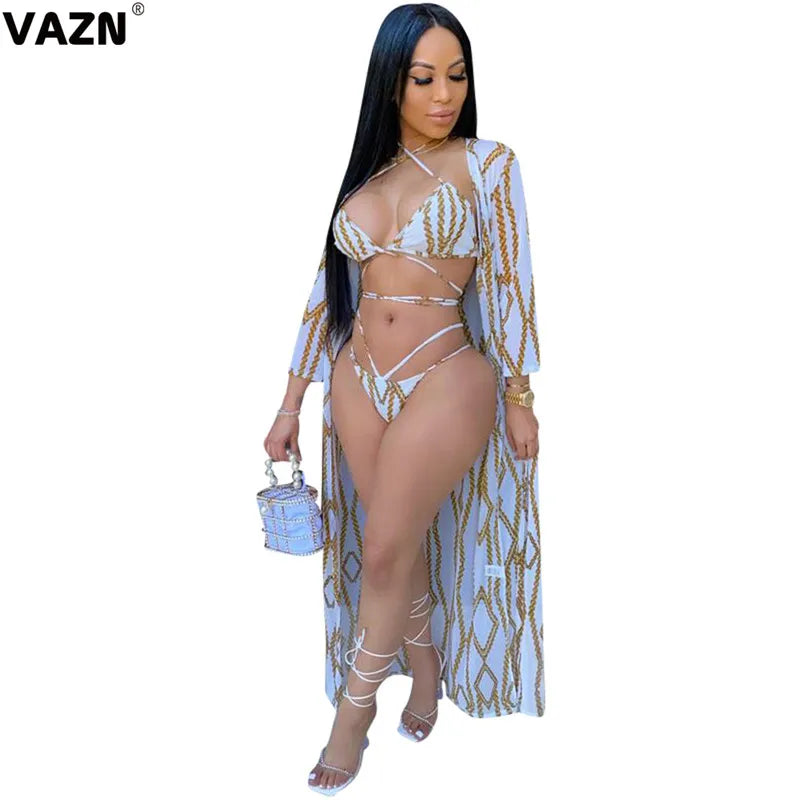 VAZN 2020 New Beach Boho Night Party Sexy Print Outfits Women Full Sleeve Short Pant Summer Holiday Sets