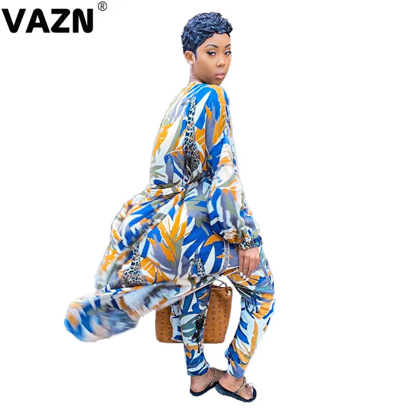 VAZN 2020 Colorful Holiday Age reduction Clothes Outfit Two Pieces Set Full Sleeve Top with Full Pant Sets