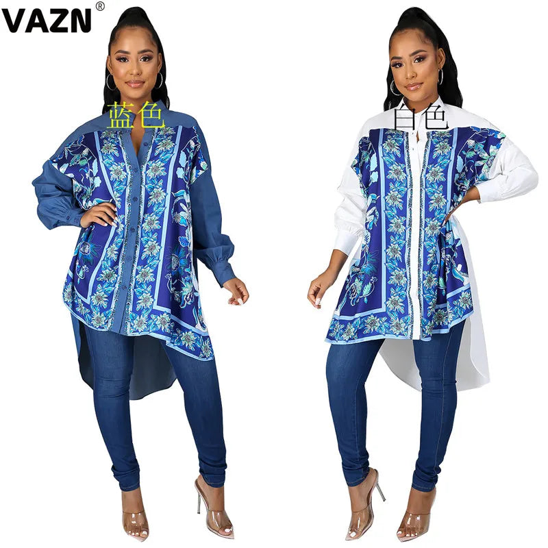 VAZN 2020 Sexy Summer Ethnic style Casual Mini Dresses Long Sleeve V-neck Deep Dress Sexy Beach Holiday Elegant Dress