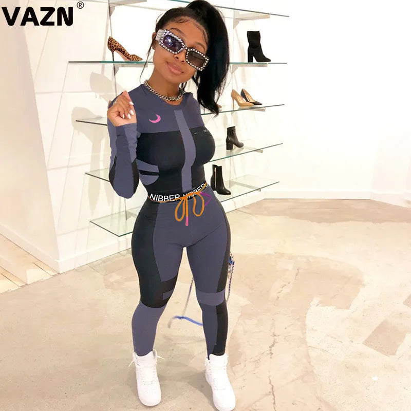 VAZN New 2020 Sport Wear Fitness Gym Two Piece Set Letter 2 Piece Set Women Full Sleeve Full Pant Autumn Sets