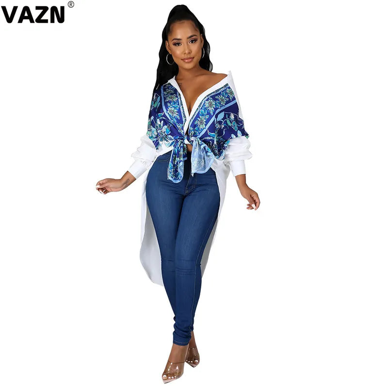 VAZN 2020 Sexy Summer Ethnic style Casual Mini Dresses Long Sleeve V-neck Deep Dress Sexy Beach Holiday Elegant Dress