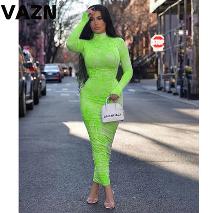 VAZN New Spring High Neck Rave Festival Clothing Sexy Club Birthday Ladies Maxi Vestido Young Fashion Mujer Dress