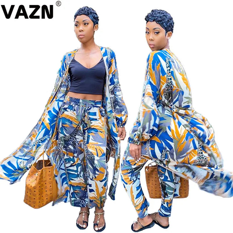 VAZN 2020 Colorful Holiday Age reduction Clothes Outfit Two Pieces Set Full Sleeve Top with Full Pant Sets