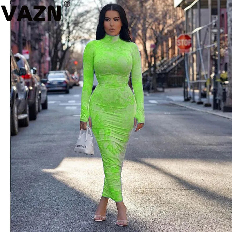 VAZN New Spring High Neck Rave Festival Clothing Sexy Club Birthday Ladies Maxi Vestido Young Fashion Mujer Dress