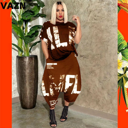 VAZN 2020 Hip Pop Street O-neck Two Piece Set Ink Sport 2 Piece Set Women Long Sleeve Loose Gym Autumn Sets