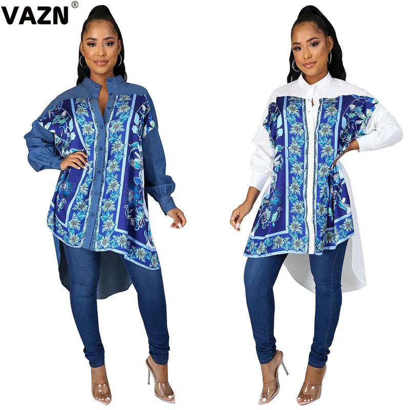 VAZN 2020 Sexy Summer Ethnic style Casual Mini Dresses Long Sleeve V-neck Deep Dress Sexy Beach Holiday Elegant Dress