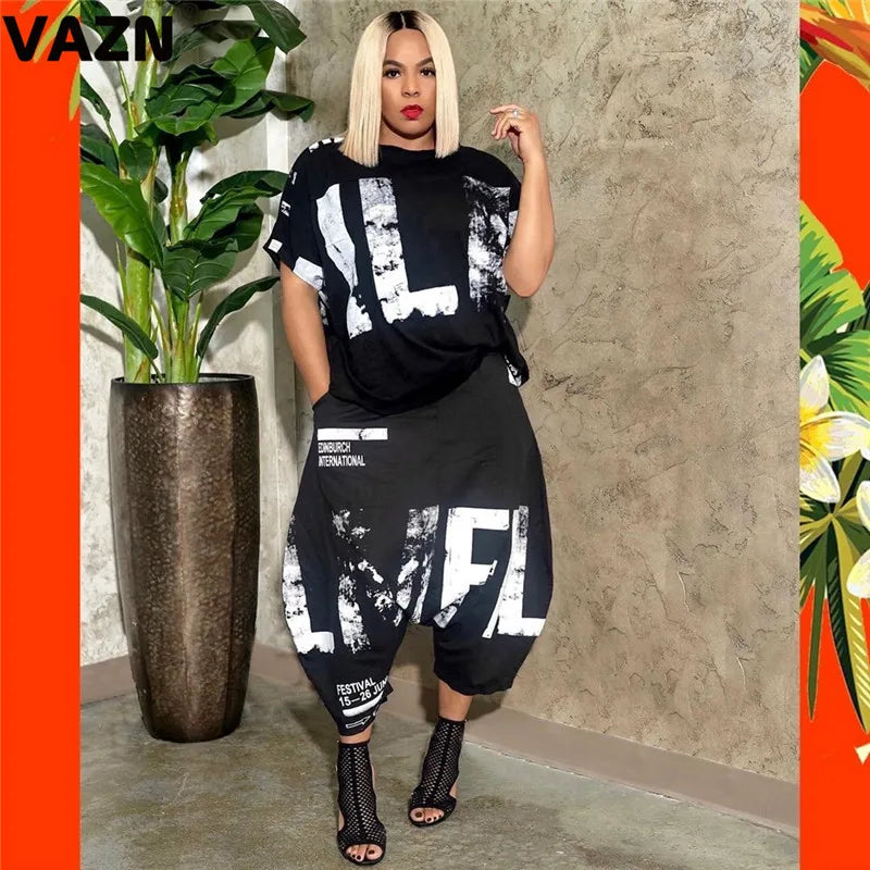 VAZN 2020 Hip Pop Street O-neck Two Piece Set Ink Sport 2 Piece Set Women Long Sleeve Loose Gym Autumn Sets