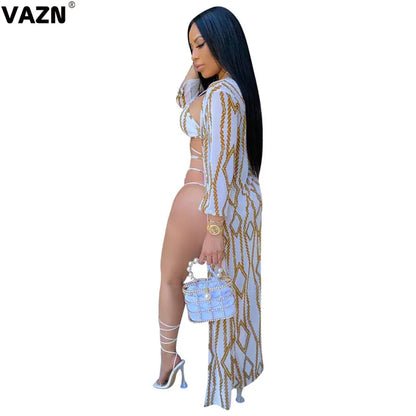 VAZN 2020 New Beach Boho Night Party Sexy Print Outfits Women Full Sleeve Short Pant Summer Holiday Sets