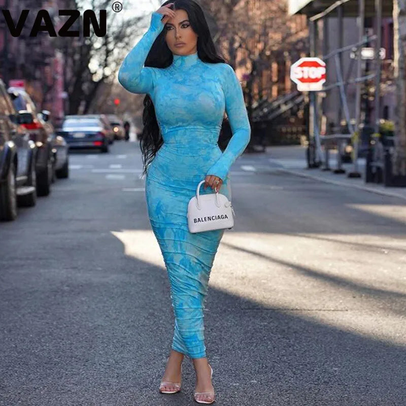 VAZN New Spring High Neck Rave Festival Clothing Sexy Club Birthday Ladies Maxi Vestido Young Fashion Mujer Dress