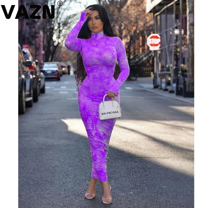 VAZN New Spring High Neck Rave Festival Clothing Sexy Club Birthday Ladies Maxi Vestido Young Fashion Mujer Dress