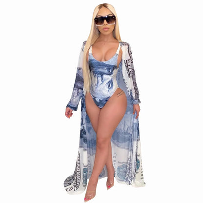 VAZN 2020 Summer Beach Wind Top Pant Matching Sets Sexy Club Birthday Outfits Sexy Pattern Print Mesh Spliced Two Piece Set