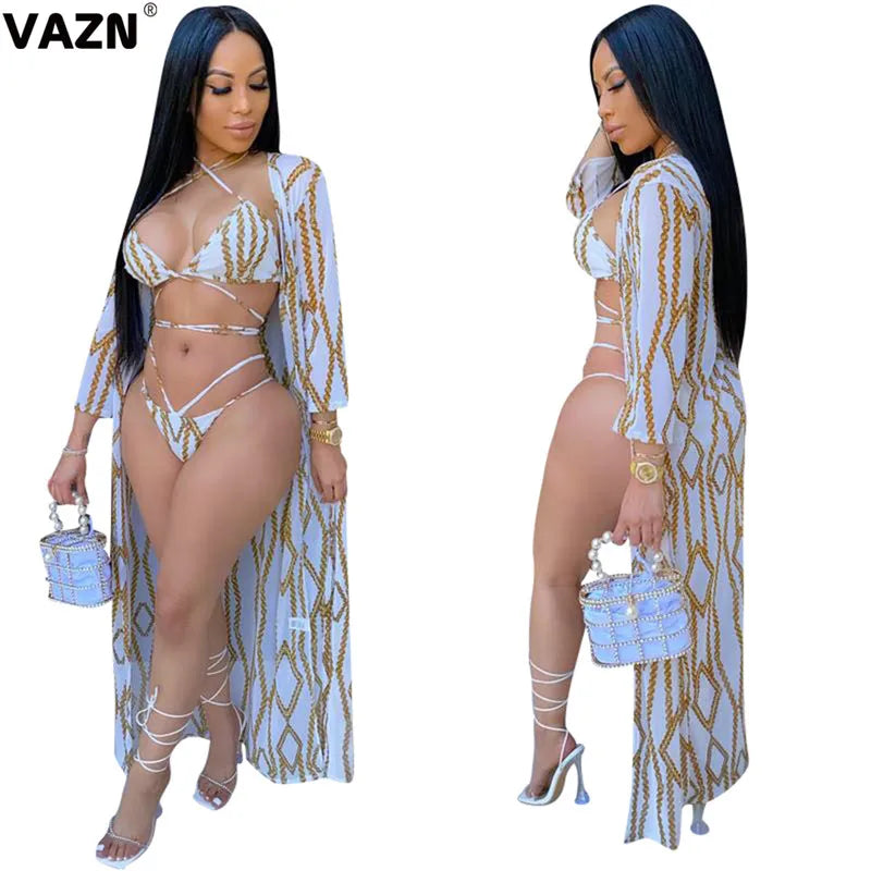 VAZN 2020 New Beach Boho Night Party Sexy Print Outfits Women Full Sleeve Short Pant Summer Holiday Sets