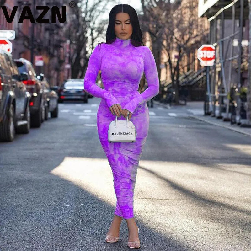 VAZN New Spring High Neck Rave Festival Clothing Sexy Club Birthday Ladies Maxi Vestido Young Fashion Mujer Dress