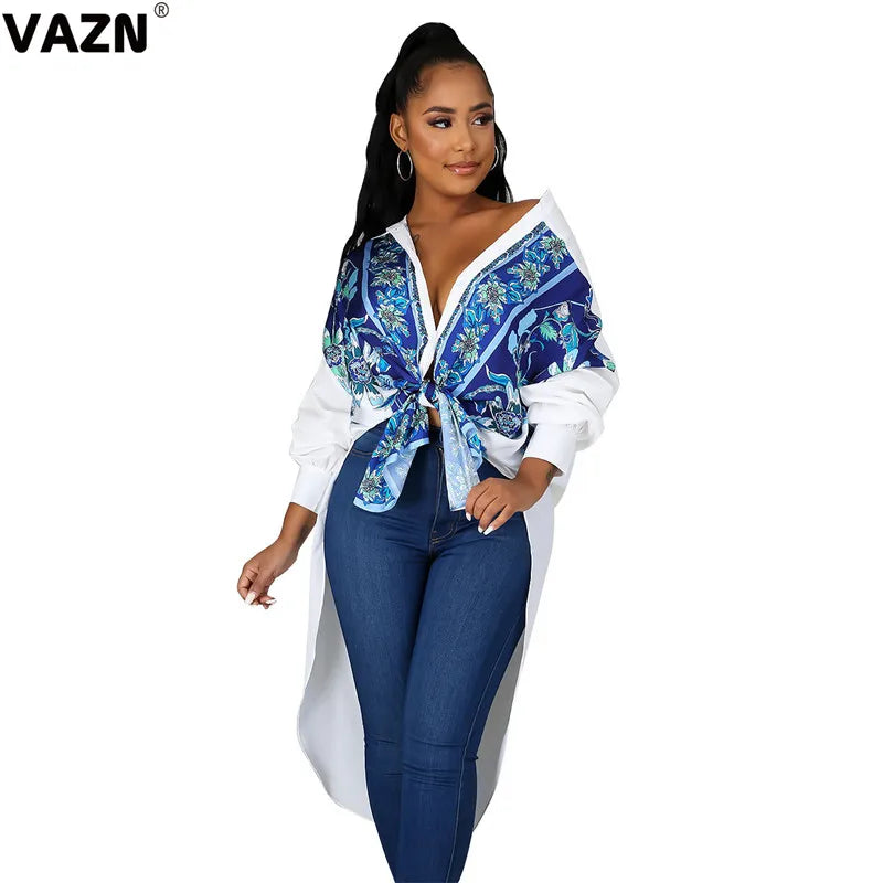 VAZN 2020 Sexy Summer Ethnic style Casual Mini Dresses Long Sleeve V-neck Deep Dress Sexy Beach Holiday Elegant Dress