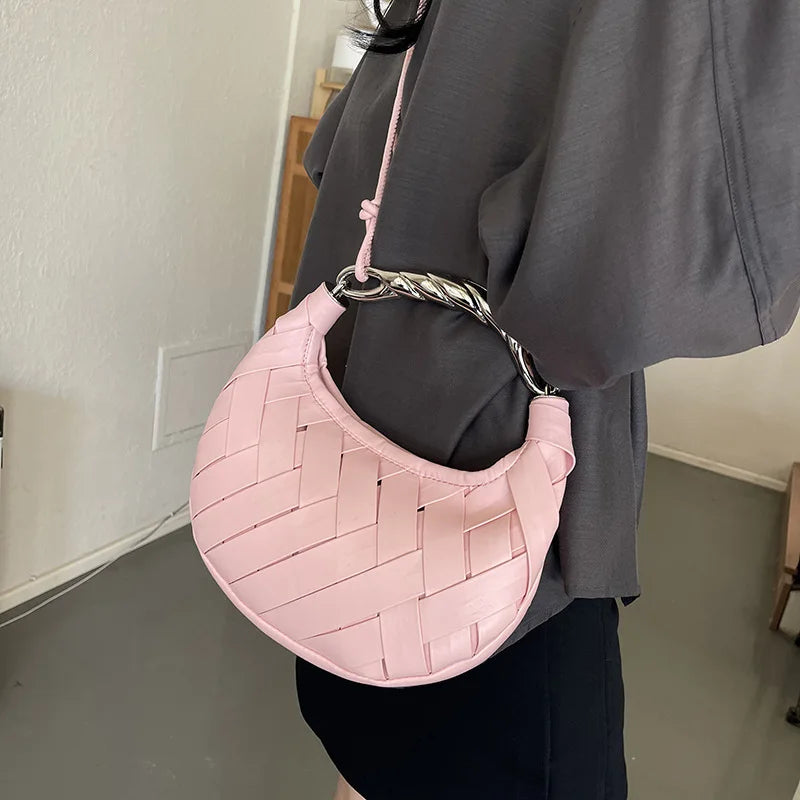 PU Leather Woven Shoulder Bags Luxury Design Women Crossbody Bag Ladies Handbag Clutch Purse Texture Fashion Dumpling Bags