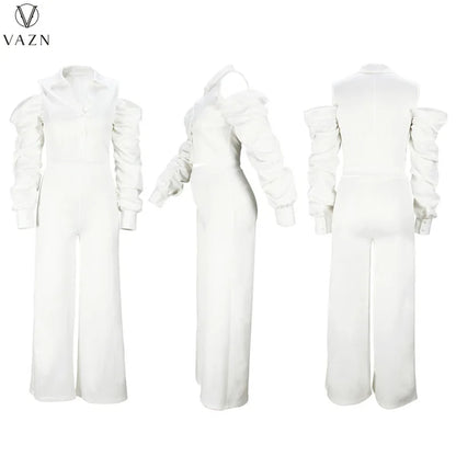 VAZN 2022 New Street Casual Style Women Suit Long Sleeve Single Breasted Shirt Elastic Long Pants Two Piece Set