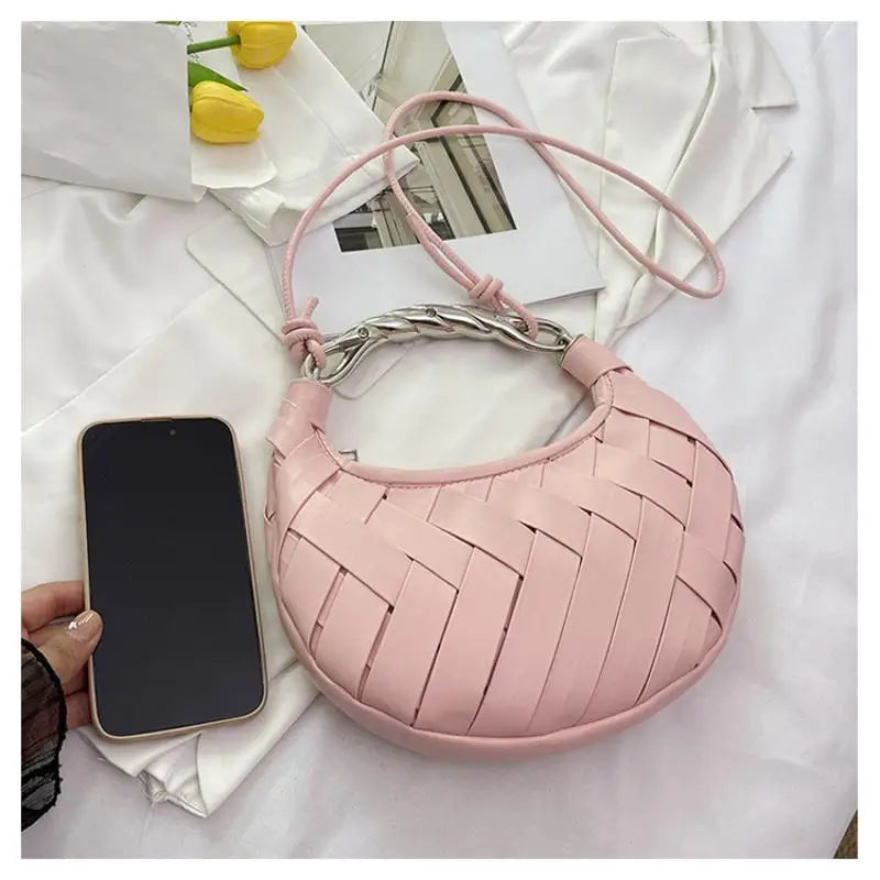 PU Leather Woven Shoulder Bags Luxury Design Women Crossbody Bag Ladies Handbag Clutch Purse Texture Fashion Dumpling Bags