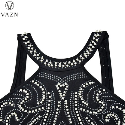 VAZN 2023 New Luxury Designer Young Sexy Club Diamonds Flaring Spaghetti Strap Backless Women High Waist Long Mermaid Dress