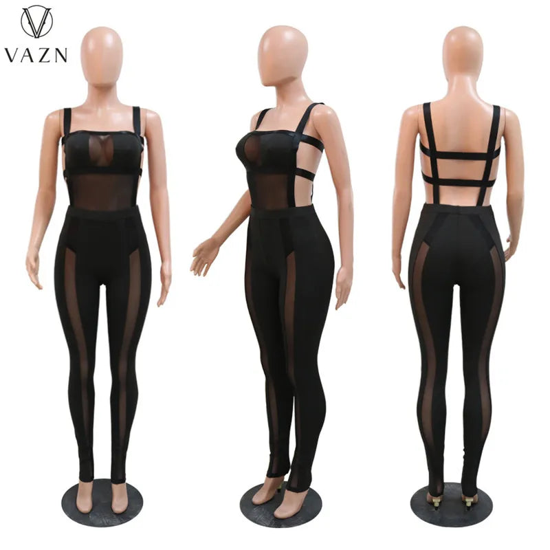 VAZN 2023 New Fashion Sexy Street Style 2 Piece Sets Sleeveless Jumpsuits Elastic Long Pants Pure Color Women Set