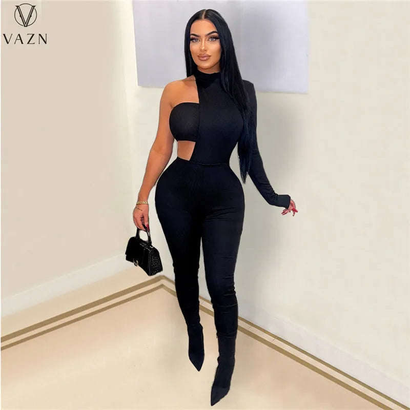 VAZN 2023 New Fashion Lady Sexy Street Style 2 Piece Sets Long Sleeve  Dew Shoulder Jumpsuits Long Pants Strapless Top Women Set