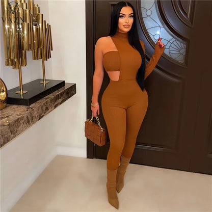 VAZN 2023 New Fashion Lady Sexy Street Style 2 Piece Sets Long Sleeve  Dew Shoulder Jumpsuits Long Pants Strapless Top Women Set