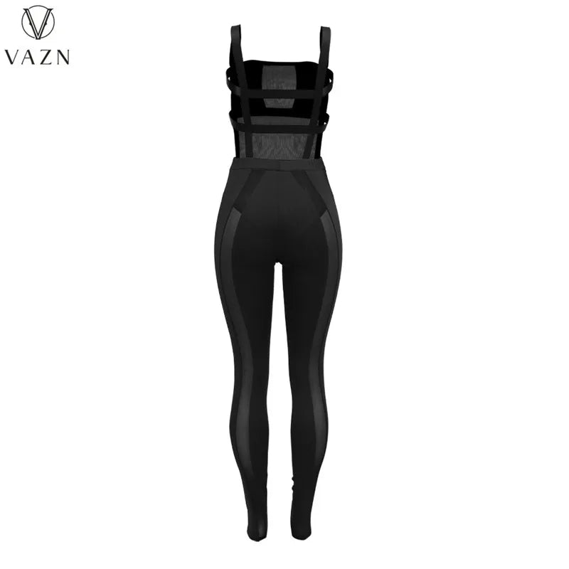 VAZN 2023 New Fashion Sexy Street Style 2 Piece Sets Sleeveless Jumpsuits Elastic Long Pants Pure Color Women Set