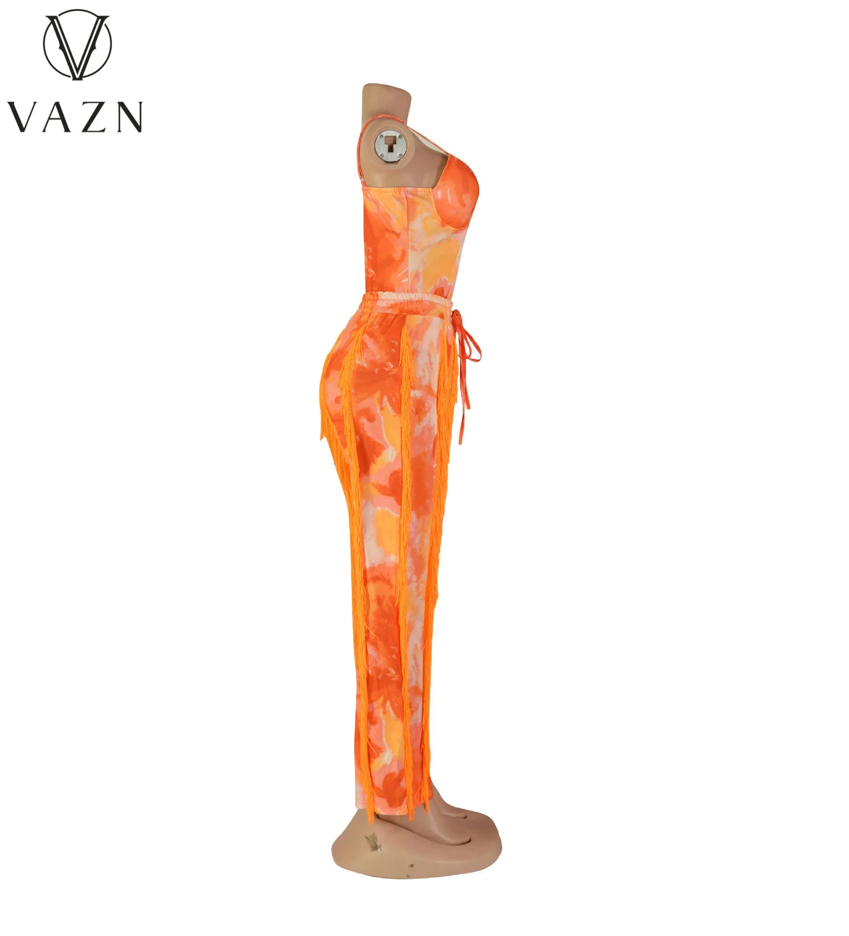 VAZN New 2023 Sleeveless Strapless Jumpsuits Elastic Long Pants Printed Lady Two Piece Set Casual Street Style Women Suit