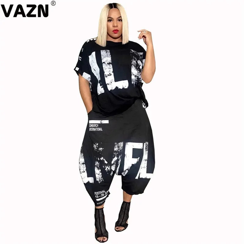 VAZN 2020 Hip Pop Street O-neck Two Piece Set Ink Sport 2 Piece Set Women Long Sleeve Loose Gym Autumn Sets