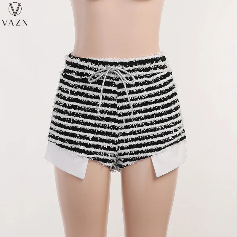 VAZN 2023 Sexy Street Style Women Sets Sleeveless Strapless Top Elastic Short Pants Lady Striped Lady Two Piece Set