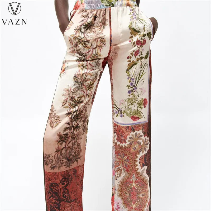 VAZN 2023 New Fashion Lady Casual Street Style 2 Piece Sets Long Sleeve Long Top Elastic Long Pants Printed Women Sets