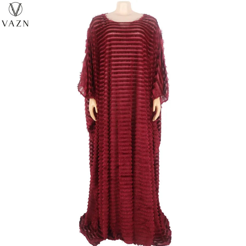 VAZN 2023 Pure Color Lady  Long Dresses Hot Sal Long Sleeve Round Neck Dress High Street Style Women Floor Length Dress