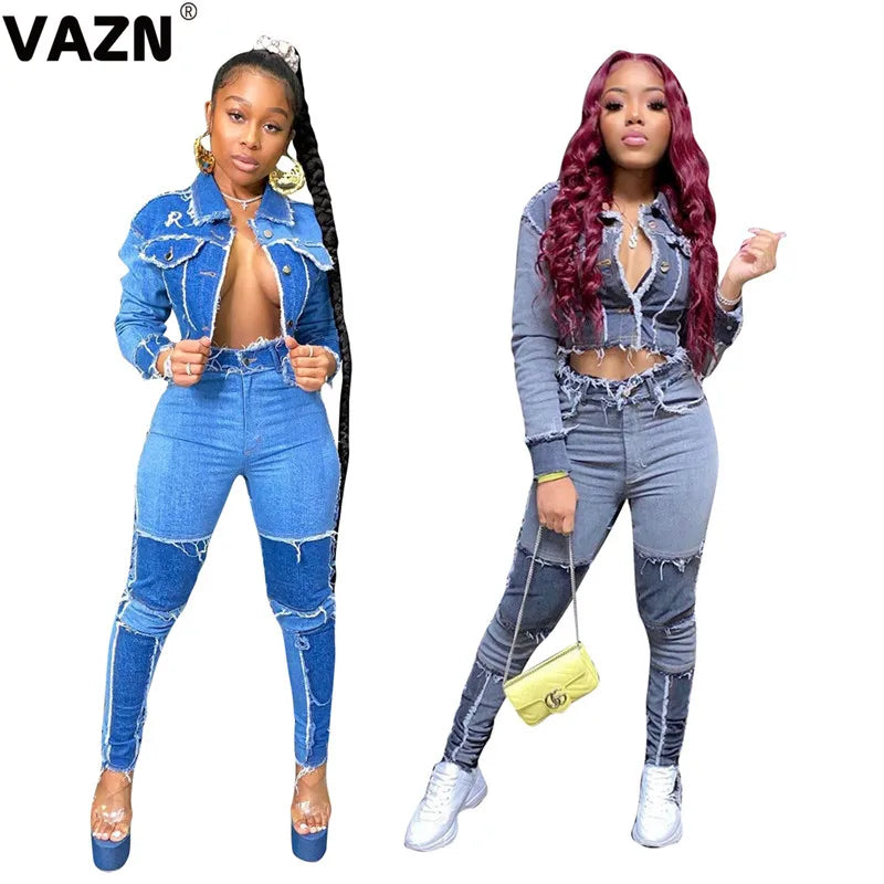 VAZN 2020 New Sporty Streetwear Outfits Tracksuits Full Sleeve Solid Gym Fitness Two Pieces Set High elastic Sets