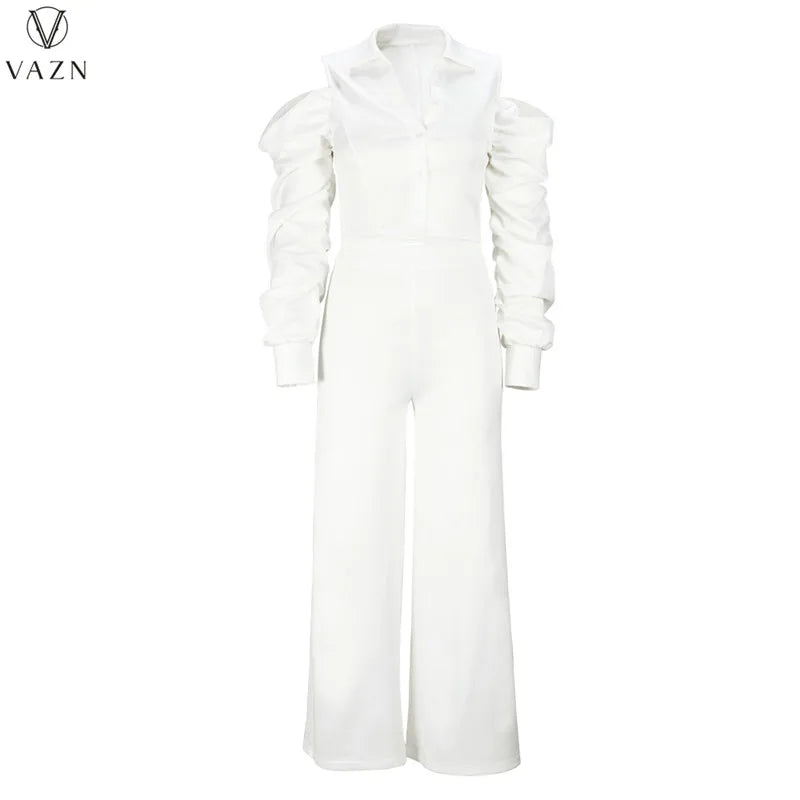 VAZN 2022 New Street Casual Style Women Suit Long Sleeve Single Breasted Shirt Elastic Long Pants Two Piece Set