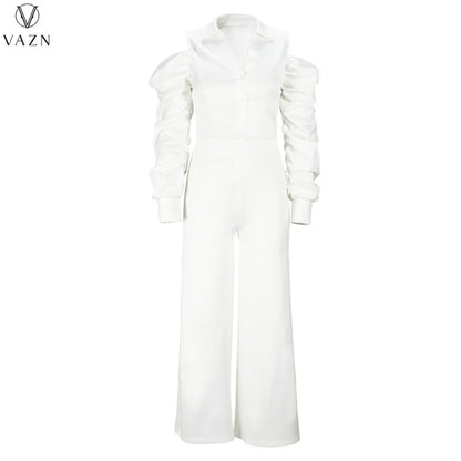 VAZN 2022 New Street Casual Style Women Suit Long Sleeve Single Breasted Shirt Elastic Long Pants Two Piece Set