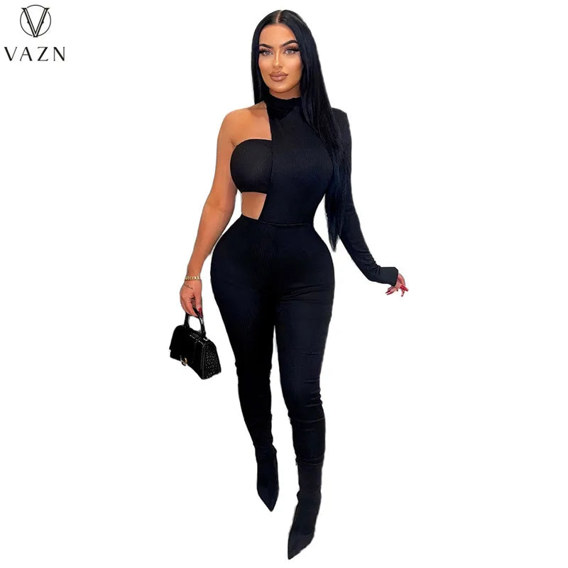 VAZN 2023 New Fashion Lady Sexy Street Style 2 Piece Sets Long Sleeve  Dew Shoulder Jumpsuits Long Pants Strapless Top Women Set