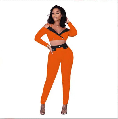 VAZN 2020 Patchwork Off Shoulder Bandage Sets Sexy Club Birthday Outfits Fashion Two Piece Women Sets