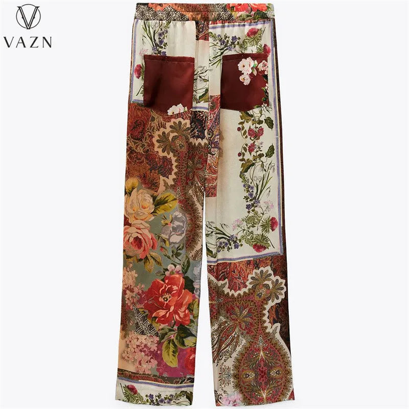 VAZN 2023 New Fashion Lady Casual Street Style 2 Piece Sets Long Sleeve Long Top Elastic Long Pants Printed Women Sets