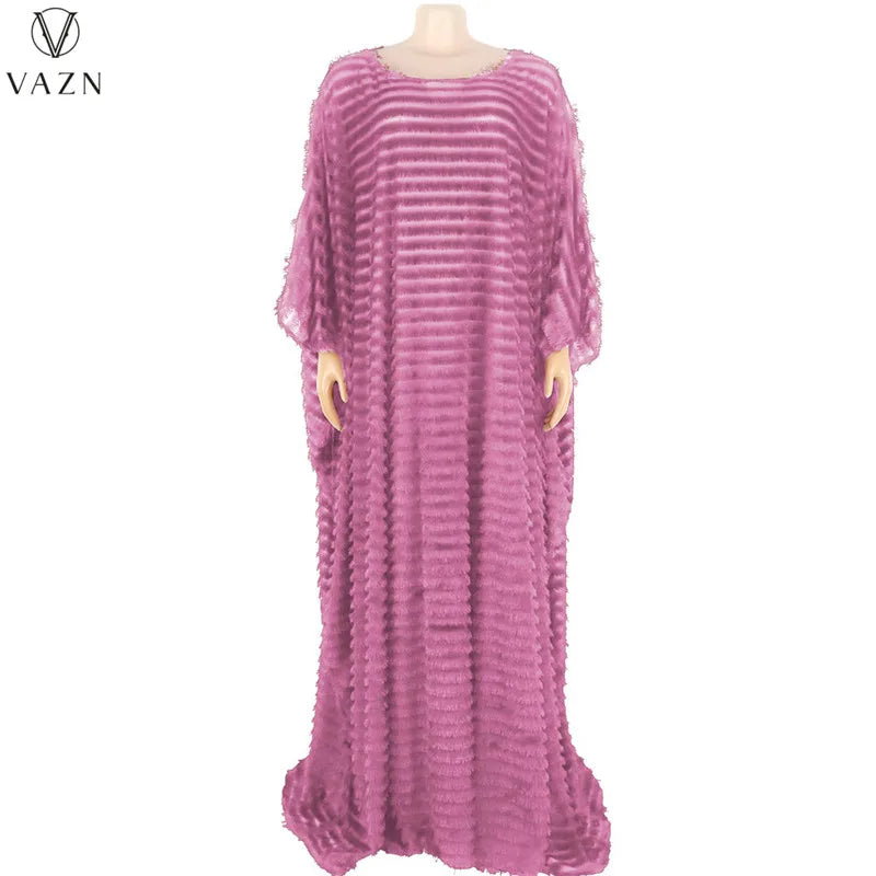 VAZN 2023 Pure Color Lady  Long Dresses Hot Sal Long Sleeve Round Neck Dress High Street Style Women Floor Length Dress