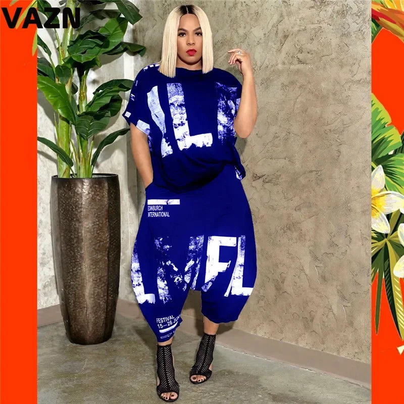 VAZN 2020 Hip Pop Street O-neck Two Piece Set Ink Sport 2 Piece Set Women Long Sleeve Loose Gym Autumn Sets