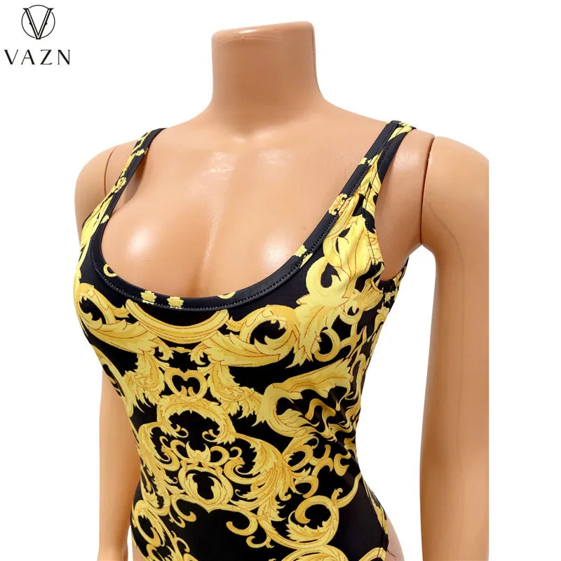 VAZN 2022 Fashion New Women Sexy Beach Style Sets Sleeveless Jumpsuits Short Pants Long Outwear Printed Two Piece Sets