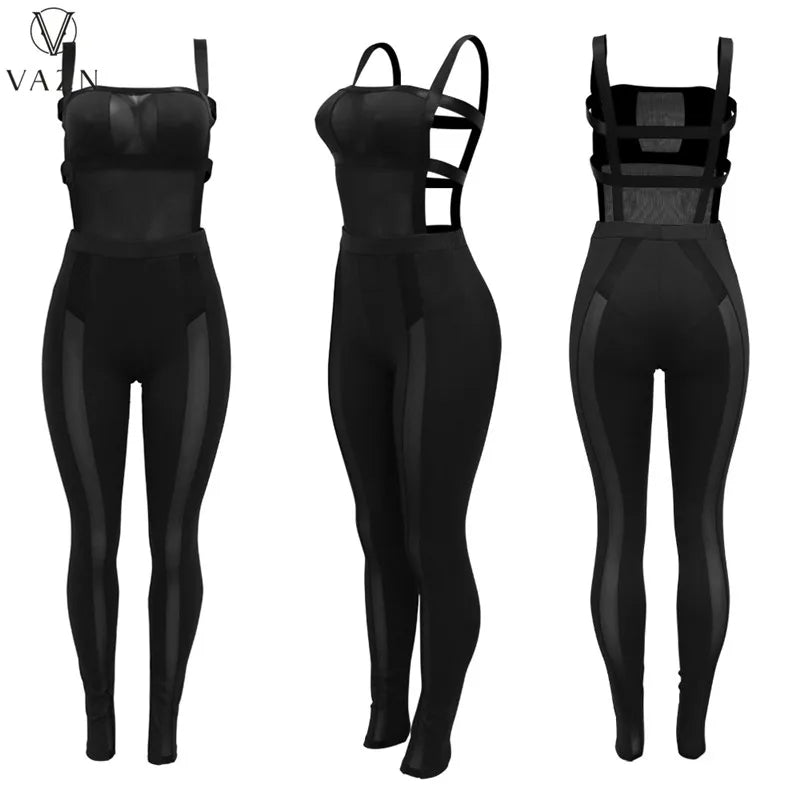 VAZN 2023 New Fashion Sexy Street Style 2 Piece Sets Sleeveless Jumpsuits Elastic Long Pants Pure Color Women Set