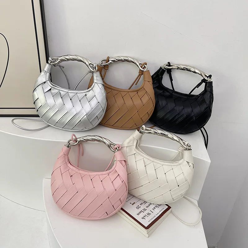 PU Leather Woven Shoulder Bags Luxury Design Women Crossbody Bag Ladies Handbag Clutch Purse Texture Fashion Dumpling Bags