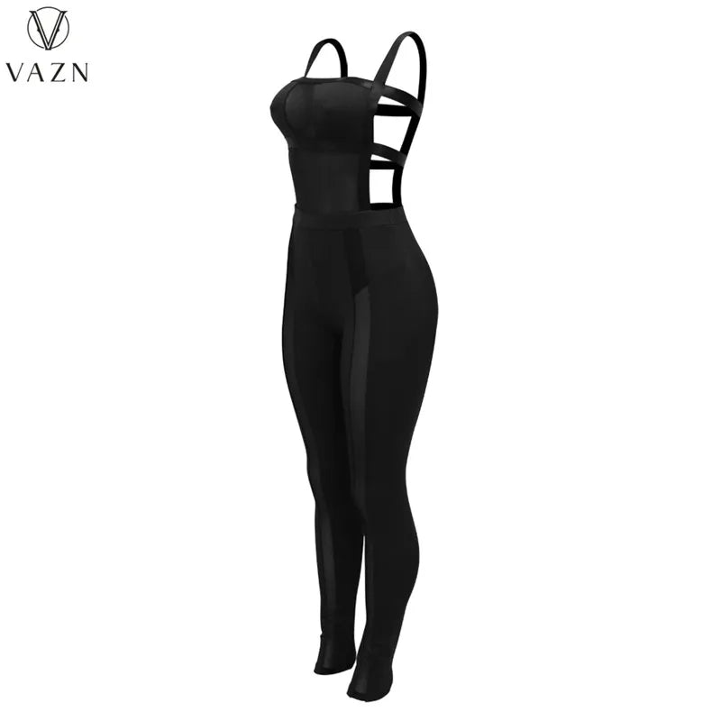 VAZN 2023 New Fashion Sexy Street Style 2 Piece Sets Sleeveless Jumpsuits Elastic Long Pants Pure Color Women Set